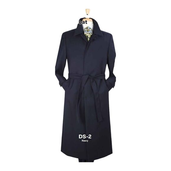 MEN'S BLACK DIAMOND 100% WOOL GABERDINE FULL LENGTH NAVY DUSTER COAT DS2. - Picture 2 of 2